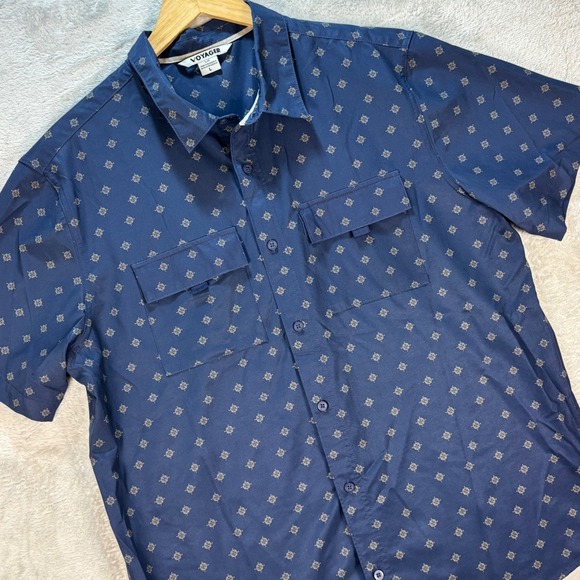 voyager Other - Voyager‎ Men's Compass Print Button Shirt Navy Blue Recycled Stretch Sz L